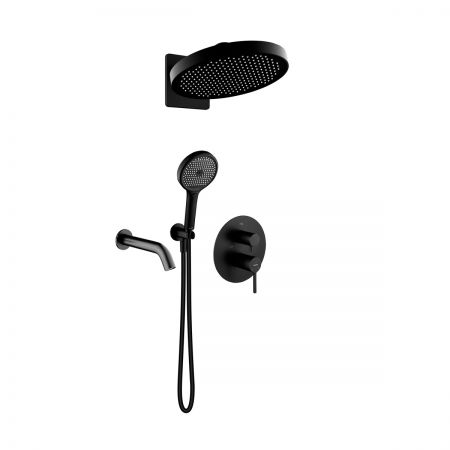 Oltens Rann set podomítkové vanové a sprchové baterie s dešťovou sprchou Regna a 3funkční sprchovou hlavicí Luva EasyClick, matná černá 36075300
