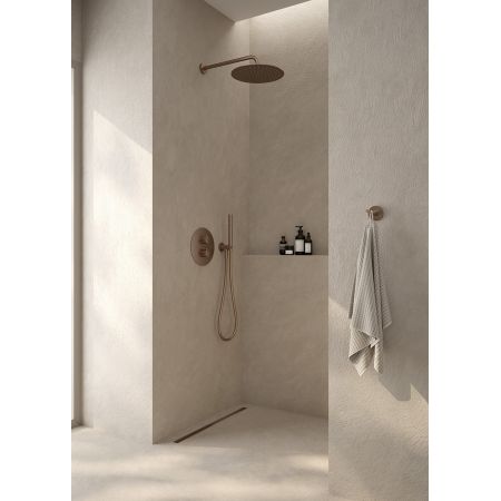 Zestaw Oltens Katla bateria podtynkowa termostatyczna z deszczownicą 30 cm Vindel i kompletem prysznicowym Ume miedź szczotkowana 36608610