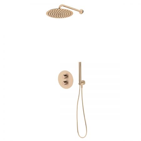 Zestaw Oltens Katla bateria podtynkowa termostatyczna z deszczownicą 30 cm Vindel i kompletem prysznicowym Ume miedź szczotkowana 36608610