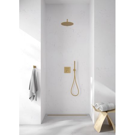 Zestaw Oltens Onega (S) bateria podtynkowa termostatyczna z deszczownicą 30 cm Vindel  i kompletem prysznicowym Ume złoto szczotkowane 36620810