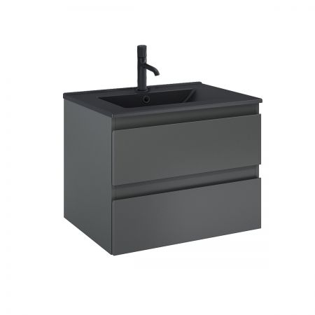 Oltens Vernal Set: Waschbecken mit Schrank 60 cm schwarz matt/grafitfarben matt 68036400