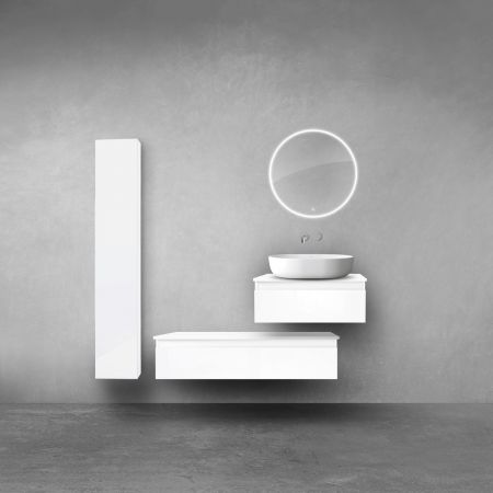 Oltens Vernal zestaw szafek podumywalkowych z blatami 60 i 100 cm i szafką boczną 35 cm biały połysk 68695000