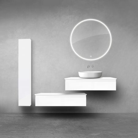 Oltens Vernal zestaw szafek podumywalkowych z blatem 2x100 cm i szafką boczną 35 cm biały połysk 68697000