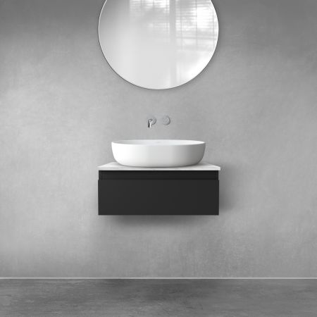 Oltens Vernal szafka 60 cm podumywalkowa wisząca z blatem Tera czarny mat/jasny marmur 68706300