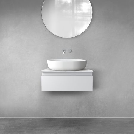 Zestaw Oltens Vernal szafka 60 cm podumywalkowa wisząca z blatem Tera szary mat/jasny marmur 68706700