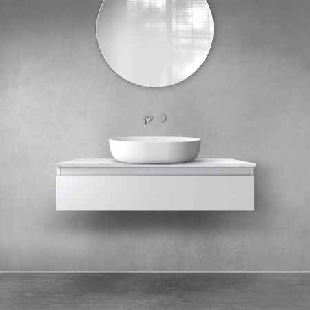 Zestaw Oltens Vernal szafka 100 cm podumywalkowa wisząca z blatem szary mat/jasny marmur 68708700