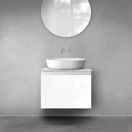 Zestaw Oltens Vernal szafka 60 cm podumywalkowa wisząca z blatem Tera biały połysk/jasny marmur 68710000