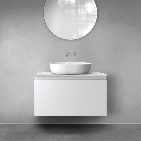 Zestaw Oltens Vernal szafka 80 cm podumywalkowa wisząca z blatem Tera szary mat/jasny marmur 68711700