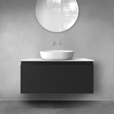 Zestaw Oltens Vernal szafka 100 cm podumywalkowa wisząca z blatem Tera czarny mat/jasny marmur 68712300