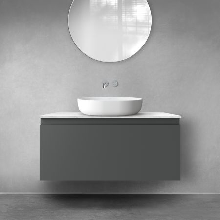 Zestaw Oltens Vernal szafka 100 cm podumywalkowa z blatem Tera wisząca grafit mat/jasny marmur 68712400