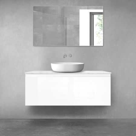 Oltens Vernal sada závěsná umyvadlová skříňka 120 cm s deskou Tera, bílý lesk/světlý mramor 68713000