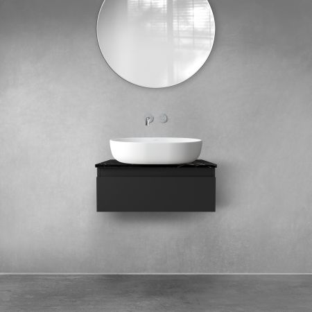 Zestaw Oltens Vernal szafka 60 cm podumywalkowa wisząca z blatem Tera czarny mat/czarny marmur 68714300