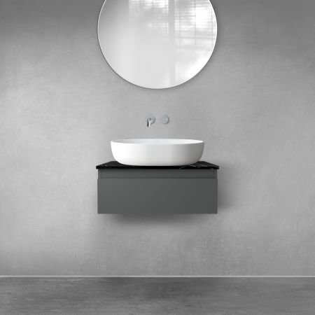 Zestaw Oltens Vernal szafka 60 cm podumywalkowa wisząca z blatem Tera grafit mat/czarny marmur 68714400