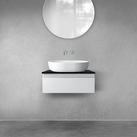 Zestaw Oltens Vernal szafka 60 cm podumywalkowa wisząca z blatem Tera szary mat/czarny marmur 68714700