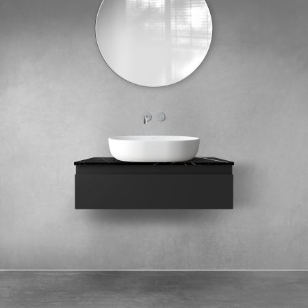 Zestaw Oltens Vernal szafka 80 cm podumywalkowa wisząca z blatem Tera czarny mat/czarny marmur 68715300