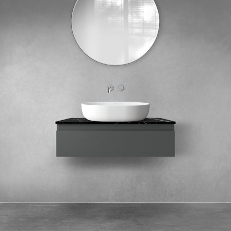 Zestaw Oltens Vernal szafka 80 cm podumywalkowa wisząca z blatem Tera grafit mat/czarny marmur 68715400