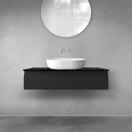 Zestaw Oltens Vernal szafka 100 cm podumywalkowa wisząca z blatem Tera czarny mat/czarny marmur 68716300