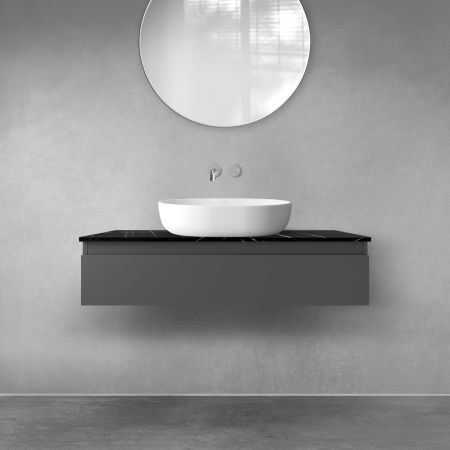 Zestaw Oltens Vernal szafka 100 cm podumywalkowa wisząca z blatem Tera  grafit mat/czarny marmur  68716400