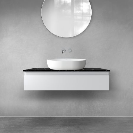 Zestaw Oltens Vernal szafka 100 cm podumywalkowa wisząca z blatem Tera szary mat/czarny marmur 68716700