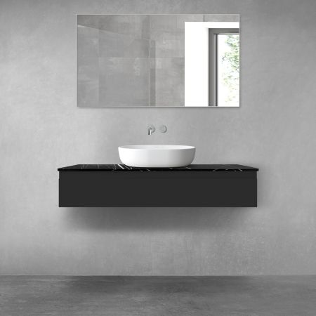 Zestaw Oltens Vernal szafka 120 cm podumywalkowa wisząca z blatem Tera czarny mat/czarny marmur  68717300