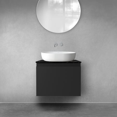 Zestaw Oltens Vernal szafka 60 cm podumywalkowa wisząca z blatem Tera czarny mat/czarny marmur 68718300