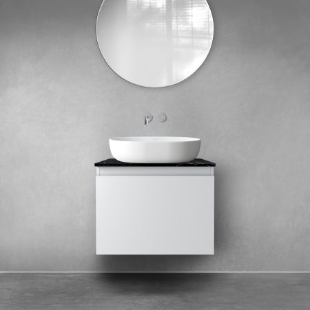 Zestaw Oltens Vernal szafka 60 cm podumywalkowa wisząca z blatem Tera szary mat/czarny marmur 68718700