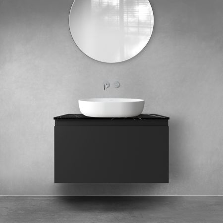 Zestaw Oltens Vernal szafka 80 cm podumywalkowa wisząca z blatem Tera czarny mat/czarny marmur 68719300