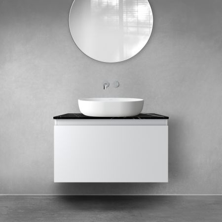 Zestaw Oltens Vernal szafka 80 cm podumywalkowa wisząca z blatem Tera szary mat/czarny marmur 68719700