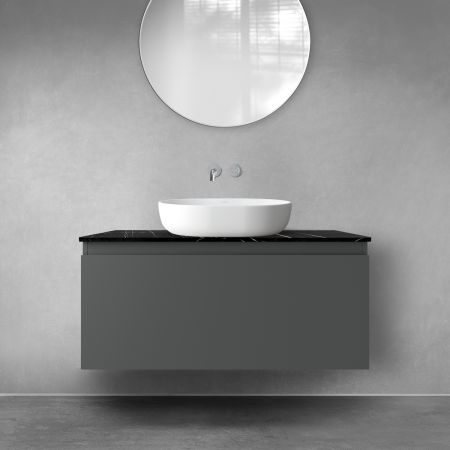 Zestaw Oltens Vernal szafka 100 cm podumywalkowa wisząca z blatem Tera grafit mat/czarny marmur 68720400