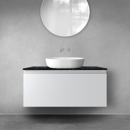 Zestaw Oltens Vernal szafka 100 cm podumywalkowa wisząca z blatem Tera szary mat/czarny marmur 68720700