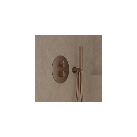 Satz Oltens Katla thermostatische Unterputz-Batterie mit Regenbrause 30 cm Vindel und Duschset Ume, gebürstetes Kupfer 36611610