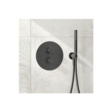 Oltens Katla flush-mounted thermostatic mixer tap with 30 cm Vindel rainfall shower head and Ume shower set, grapahite 36611400