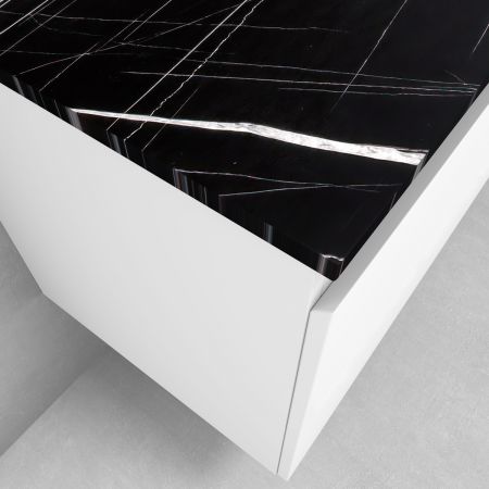 Zestaw Oltens Vernal szafka 100 cm podumywalkowa wisząca z blatem Tera biały połysk/czarny marmur 68720000