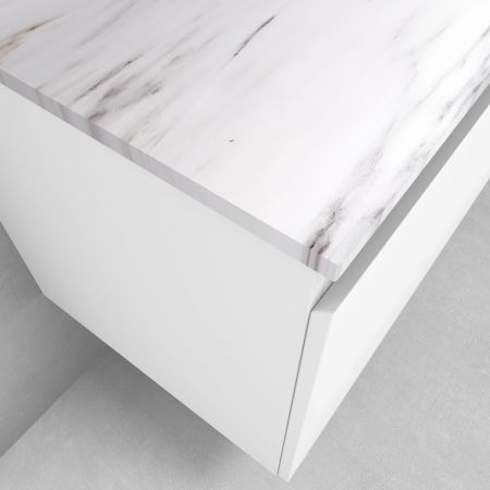 Zestaw Oltens Vernal szafka 100 cm podumywalkowa wisząca z blatem Tera biały połysk/jasny marmur 68712000