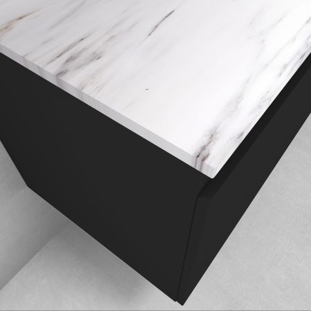 Zestaw Oltens Vernal szafka 100 cm podumywalkowa wisząca z blatem Tera czarny mat/jasny marmur 68712300