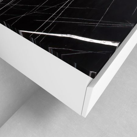 Zestaw Oltens Vernal szafka 100 cm podumywalkowa wisząca z blatem Tera biały połysk/czarny marmur 68716000