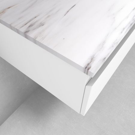 Zestaw Oltens Vernal szafka 100 cm podumywalkowa wisząca z blatem Tera biały połysk/jasny marmur 68708000