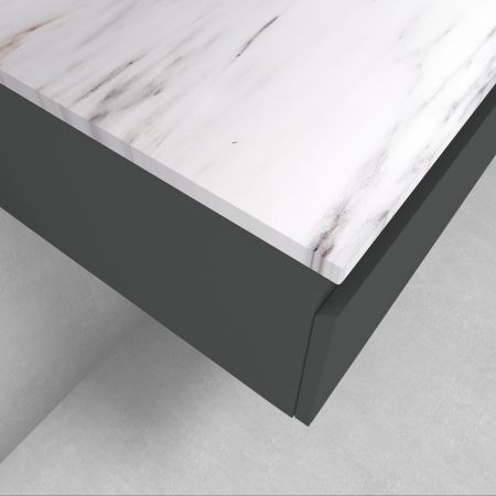 Zestaw Oltens Vernal szafka 100 cm podumywalkowa wisząca z blatem Tera grafit mat/jasny marmur 68708400