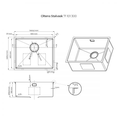 Oltens Stalvask single-bowl steel sink 54x44 cm black 71101300