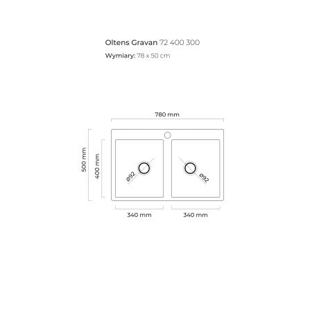 Oltens Gravan žulový dvoukomorový dřez 78 x 50 cm, matná černá 72400300