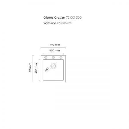Oltens Gravan one-bowl granite sink 47x51.5 cm black matt 72001300