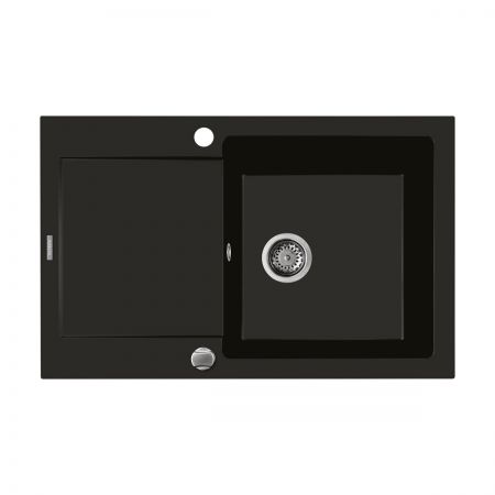 Oltens Gravan žulový jednokomorový dřez s krátkým odkapávačem 79 x 50 cm, matná černá 72100300
