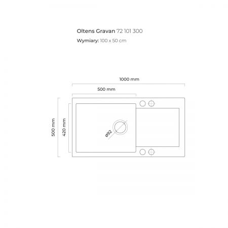 Oltens Gravan žulový jednokomorový dřez s krátkým odkapávačem 100 x 50 cm, matná černá 72101300