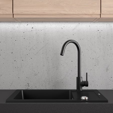 Oltens Gravan one-bowl granite sink with a short drainer 62x50 cm black matt 72102300