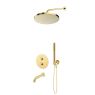 Oltens Katla set: concealed thermostatic mixer tap with Molle bath spout, featuring a 30 cm Alvo rain shower head and Ume shower head in high-gloss gold, 36642800 zdj.1